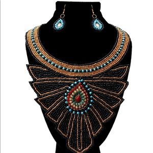 Black & Gold Bead Necklace & Earring Set